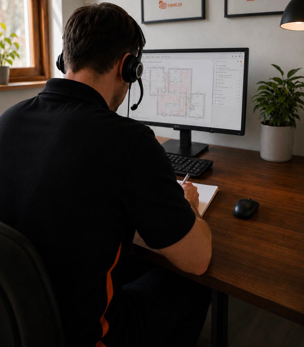 Persönlicher Ansprechpartner bei FBHN24 am Telefon – plant Ihr Projekt, kein Callcenter
